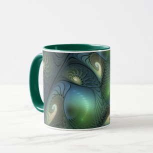 Spiralen Blauwgroen Beige Groene Abstracte Fractal Mok