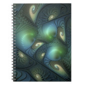 Spiralen Blauwgroen Beige Groene Abstracte Fractal Notitieboek (Voorkant)