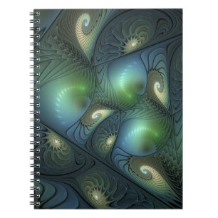 Spiralen Blauwgroen Beige Groene Abstracte Fractal Notitieboek