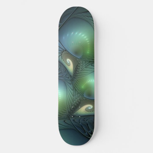 Spiralen Blauwgroen Beige Groene Abstracte Fractal Persoonlijk Skateboard (Voorkant)