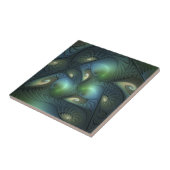 Spiralen Blauwgroen Beige Groene Abstracte Fractal Tegeltje (Zijkant)