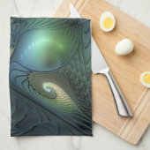 Spiralen Blauwgroen Beige Groene Abstracte Fractal Theedoek (Quarter Fold)