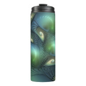 Spiralen Blauwgroen Beige Groene Abstracte Fractal Thermosbeker (Voorkant)