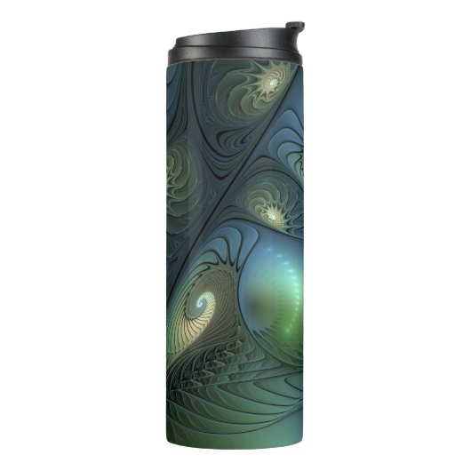 Spiralen Blauwgroen Beige Groene Abstracte Fractal Thermosbeker (Gedraaid links)