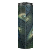 Spiralen Blauwgroen Beige Groene Abstracte Fractal Thermosbeker (Achterkant)
