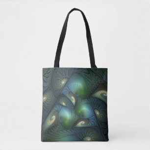 Spiralen Blauwgroen Beige Groene Abstracte Fractal Tote Bag