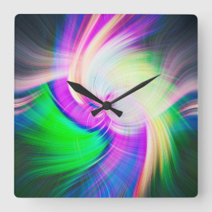SPIRALFLUO - Psychedelic Colorful Modern Fractal - Vierkante Klok