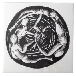 Spiraling Descent inkttekening Tegel Tegeltje