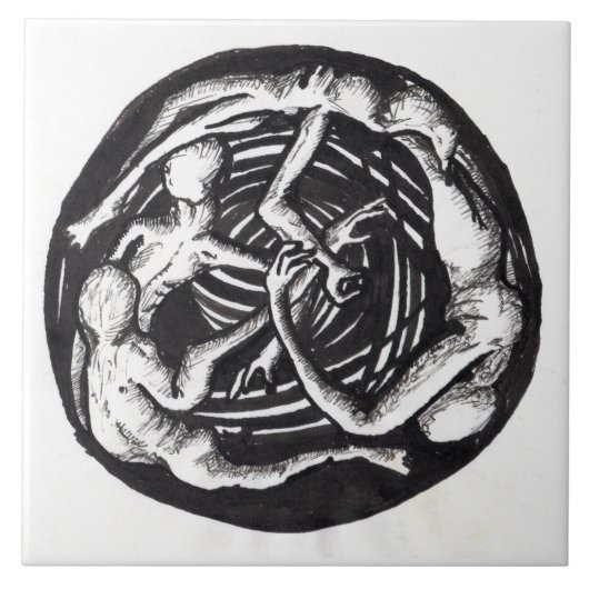 Spiraling Descent inkttekening Tegel Tegeltje (Voorkant)