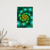 Spiraling Turquoise Flowers Poster (Keuken)