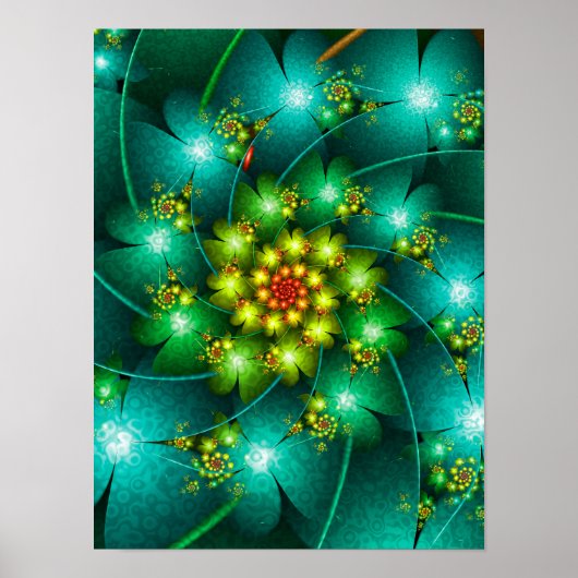 Spiraling Turquoise Flowers Poster (Voorkant)
