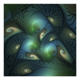 Spirals Beige Green Turquoise Abstracte Fractal Ar Perfect Poster