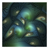 Spirals Beige Green Turquoise Abstracte Fractal Ar Poster (Voorkant)