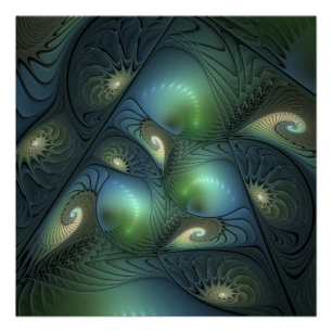 Spirals Beige Green Turquoise Abstracte Fractal Ar Poster
