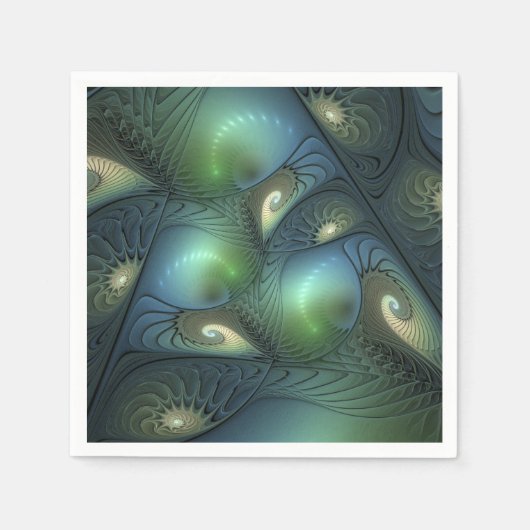 Spirals Beige Green Turquoise Abstracte Fractal Ar Servet (Voorkant)