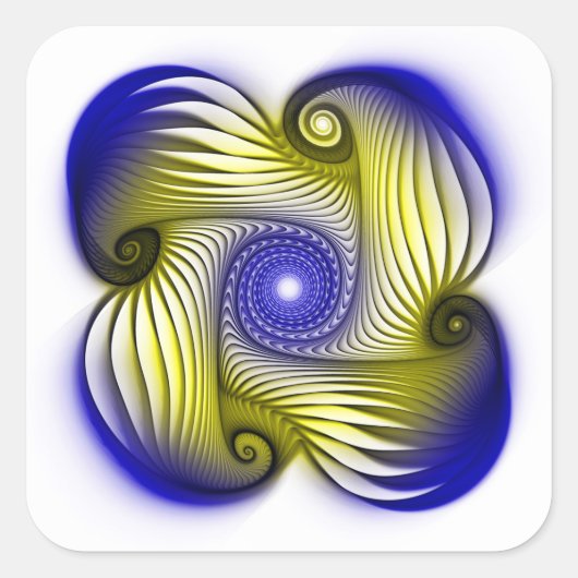 Spirals blauw gele optische vorm vierkante sticker (Voorkant)