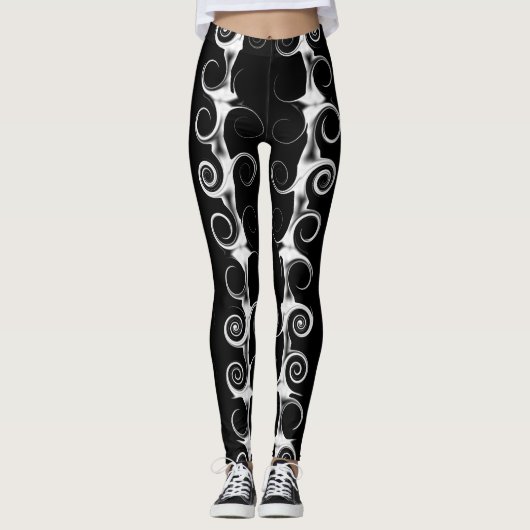 Spirals en Swirls Black en White Pattern Leggings (Voorkant)