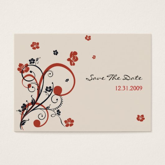 Spirals & Flowers Wedding Save TheDate Minicard Visitekaartjes (Voorkant)