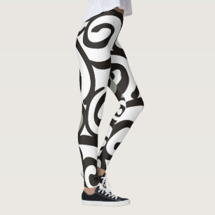 Spirals Pattern Black & White + uw backgr. kleur Leggings