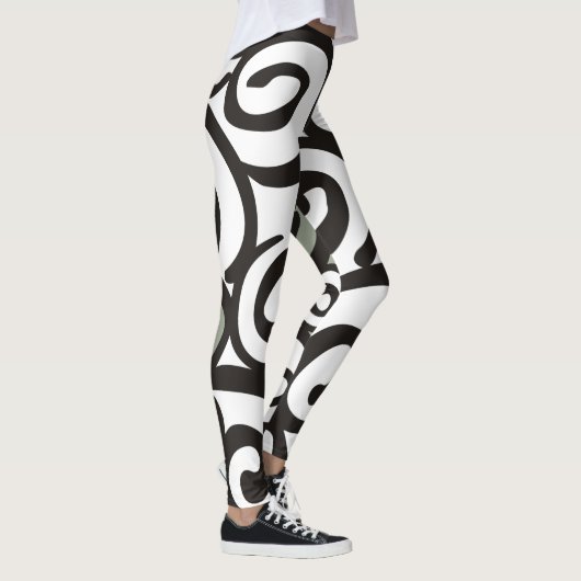 Spirals Pattern Black & White + uw backgr. kleur Leggings (Rechts)