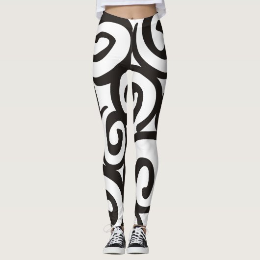 Spirals Pattern Black & White + uw backgr. kleur Leggings (Voorkant)