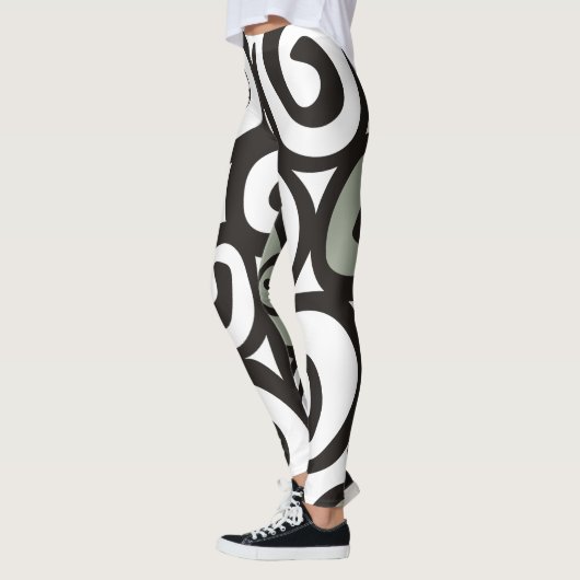 Spirals Pattern Black & White + uw backgr. kleur Leggings (Links)