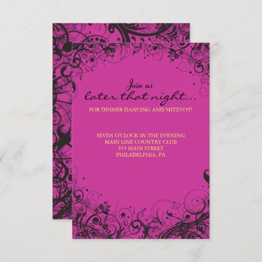 SPIRALS & STARS Bat Mitzvah Party Kaart (Voorkant / Achterkant)