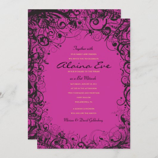 SPIRALS & STARS Bat Mitzvah Uitnodiging (Voorkant / Achterkant)