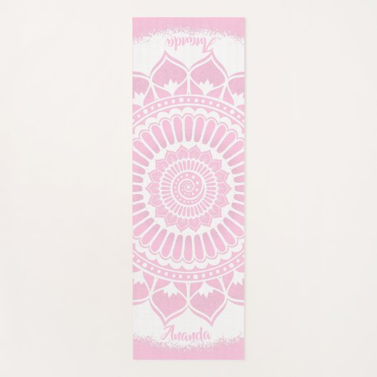 Spirals Stippen Bloemen Roze Witte Henna Mandala Yogamat (Voorkant)