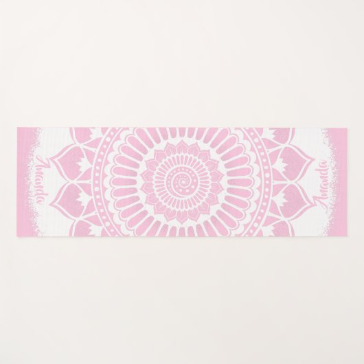 Spirals Stippen Bloemen Roze Witte Henna Mandala Yogamat (Voorkant (horizontaal))