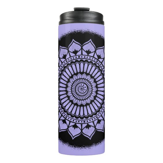 Spirals Stippen Flowers Lavender Black Henna Manda Thermosbeker (Voorkant)