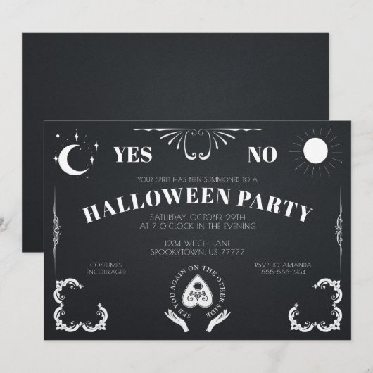 Spirit Board Celestial Black & White Halloween Kaart (Voorkant / Achterkant)