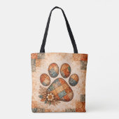 Spirit Cat, Boho Patchwork Rustic Folk Art Tote Bag (Achterkant)