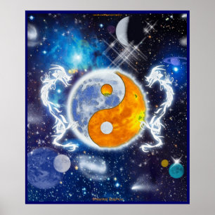 Spirit Dragons Yin-Yang Deep Space Fantasy Art Poster