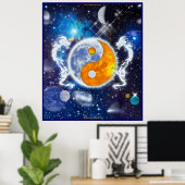 Spirit Dragons Yin-Yang Deep Space Fantasy Art Poster (Thuiskantoor)