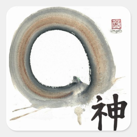 Spirit Enso, Kanji voor geest Vierkante Sticker (Voorkant)