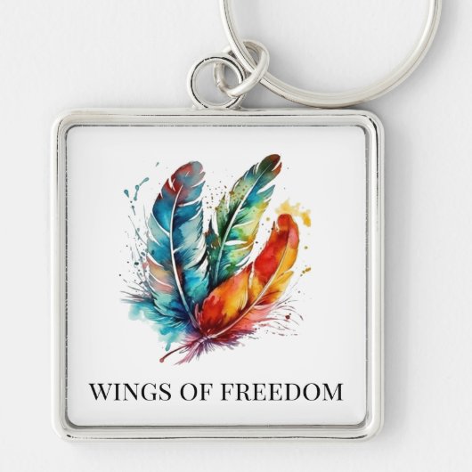 Spirit Feathers: Vibrant Watercolor Art Sleutelhanger (Voorkant)