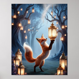 Spirit Fox Lantaarn Wall Art – Mystiek Bos Poster