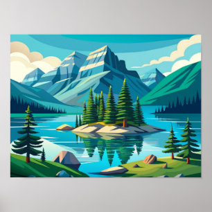 Spirit Island Maligne Lake Landschap Poster