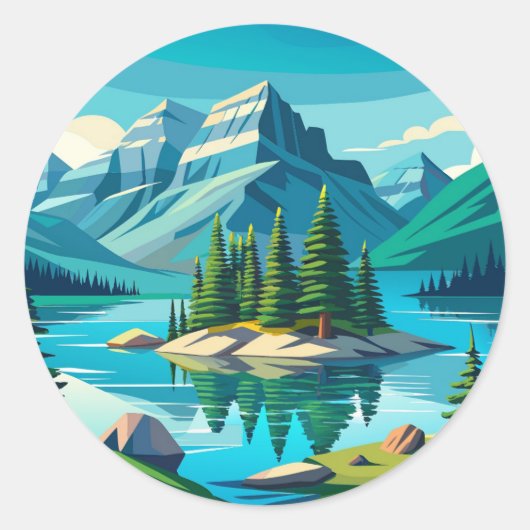 Spirit Island Maligne Lake Landschap Ronde Sticker (Voorkant)