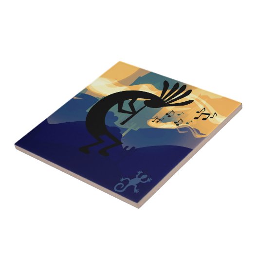 Spirit Kokopelli Desert Landscape Blauwgroen Music Tegeltje (Zijkant)