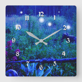 Spirit Lights Blue Night Marsh Meadow Will o Wisp Vierkante Klok
