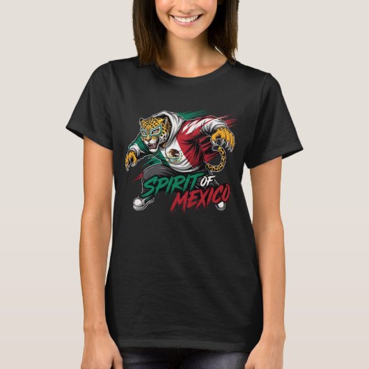 Spirit of Mexico - Leopard en Mexicaanse vlag T-shirt (Voorkant)