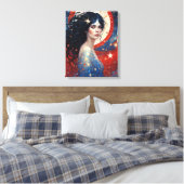 Spirit of Patriotisms Vrouw Rood Wit Blauw Juli Canvas Afdruk (Insitu (Slaapkamer))
