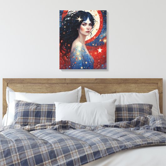 Spirit of Patriotisms Vrouw Rood Wit Blauw Juli Canvas Afdruk (Insitu (Slaapkamer))
