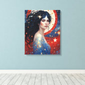 Spirit of Patriotisms Vrouw Rood Wit Blauw Juli Canvas Afdruk (Insitu (Houten vloer))