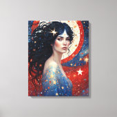 Spirit of Patriotisms Vrouw Rood Wit Blauw Juli Canvas Afdruk (Voorkant)