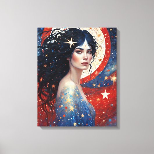 Spirit of Patriotisms Vrouw Rood Wit Blauw Juli Canvas Afdruk (Voorkant)