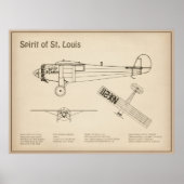 Spirit of St. Louis - Vliegtuig Blauwdruk Plannen Poster (Voorkant)