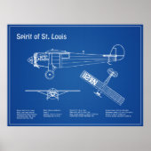 Spirit of St. Louis - Vliegtuig Blauwdruk Plannen  Poster (Voorkant)